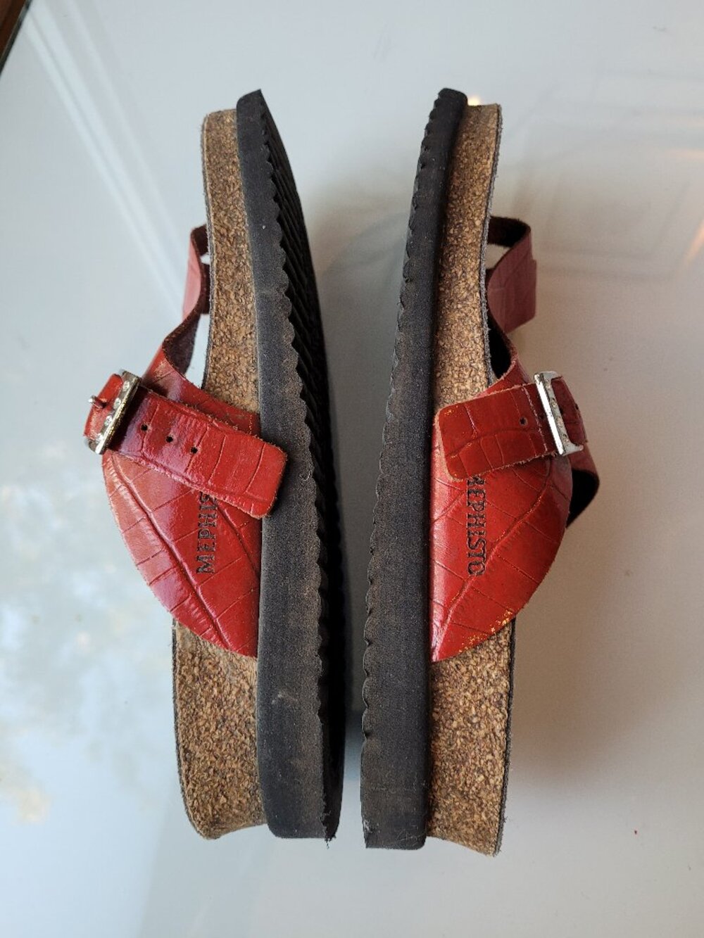 Mephisto Helen Sandals Red Sandals with Rhinestone Trim Size 40 - Picture 12 of 13